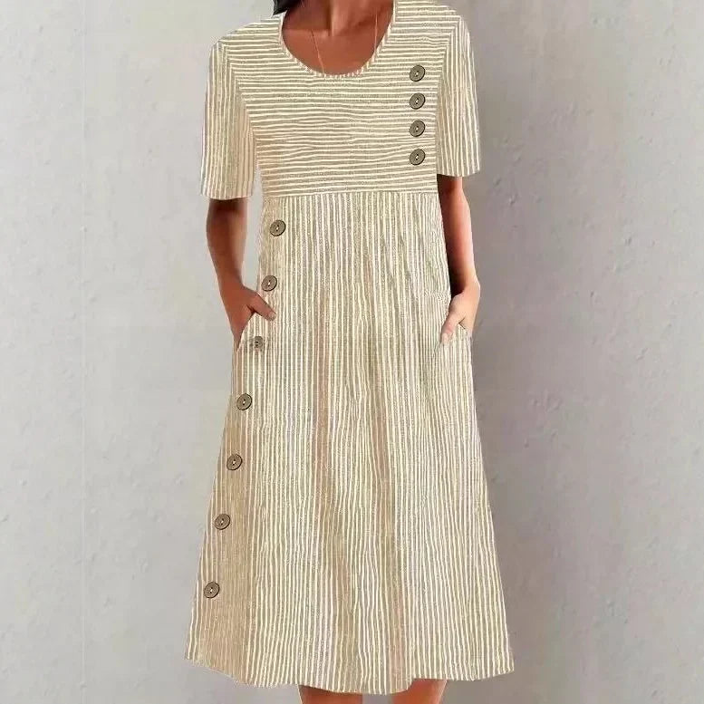 Tati Striped Cotton Midi Dress with Relaxed Elegance - Elena Harper