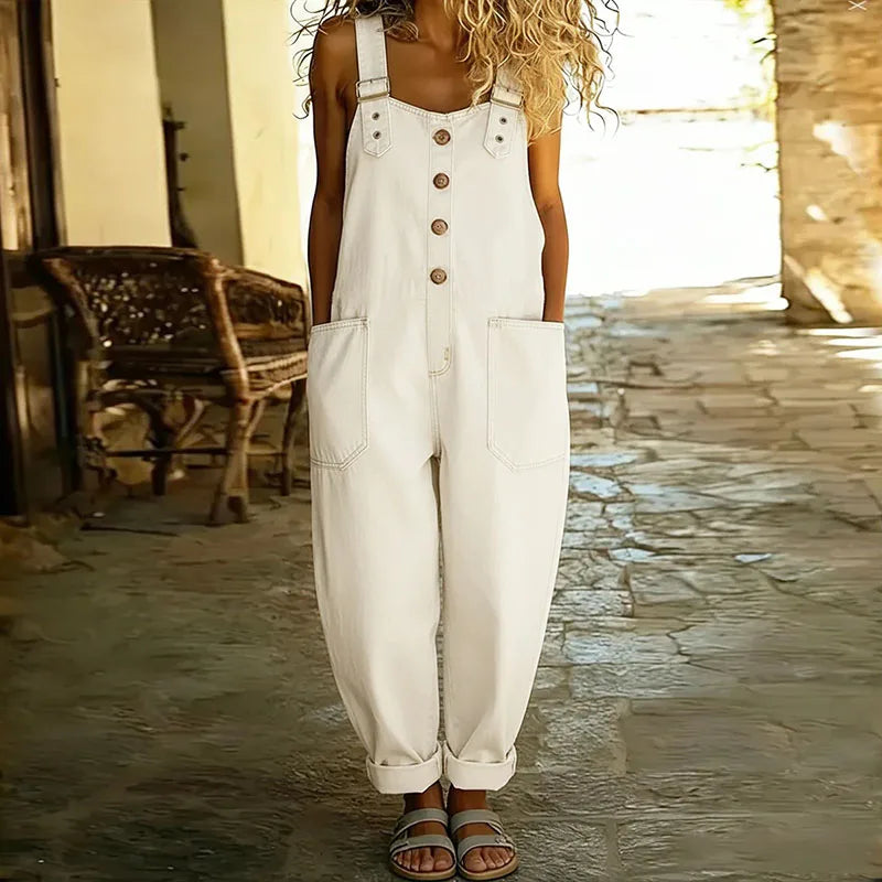 Mara Vintage Soft Cotton Denim-Look Overalls with Adjustable straps - Elena Harper