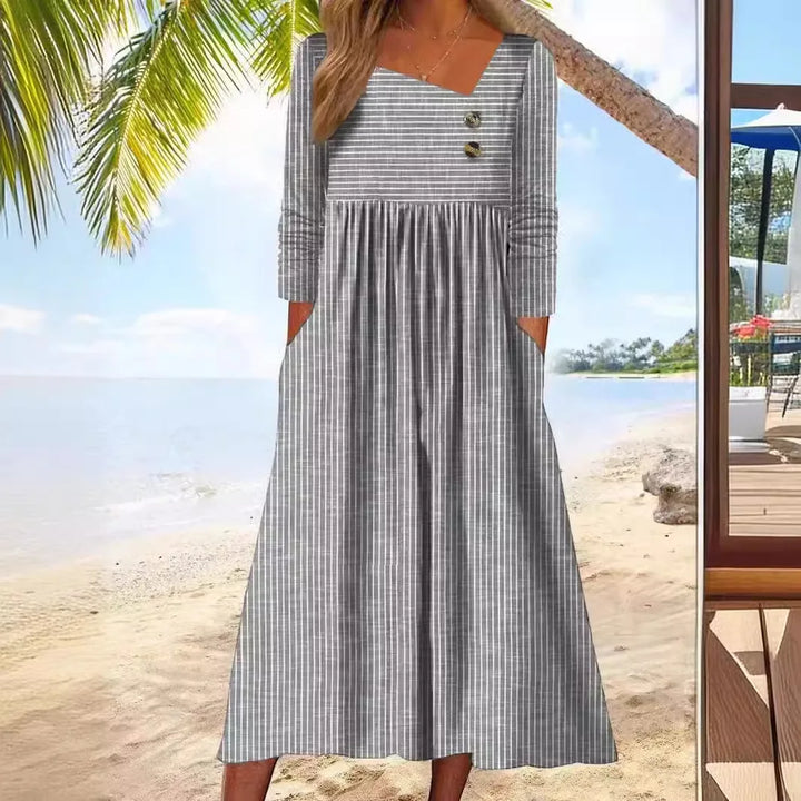 Gabi Striped Cotton Midi Dress with Relaxed Elegance - Elena Harper