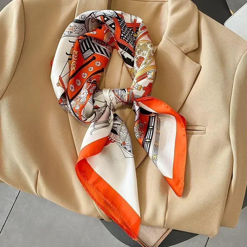 Printed Satin Square Scarf for Women - Hair and Bag Accessory