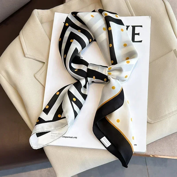 Printed Satin Square Scarf for Women - Hair and Bag Accessory