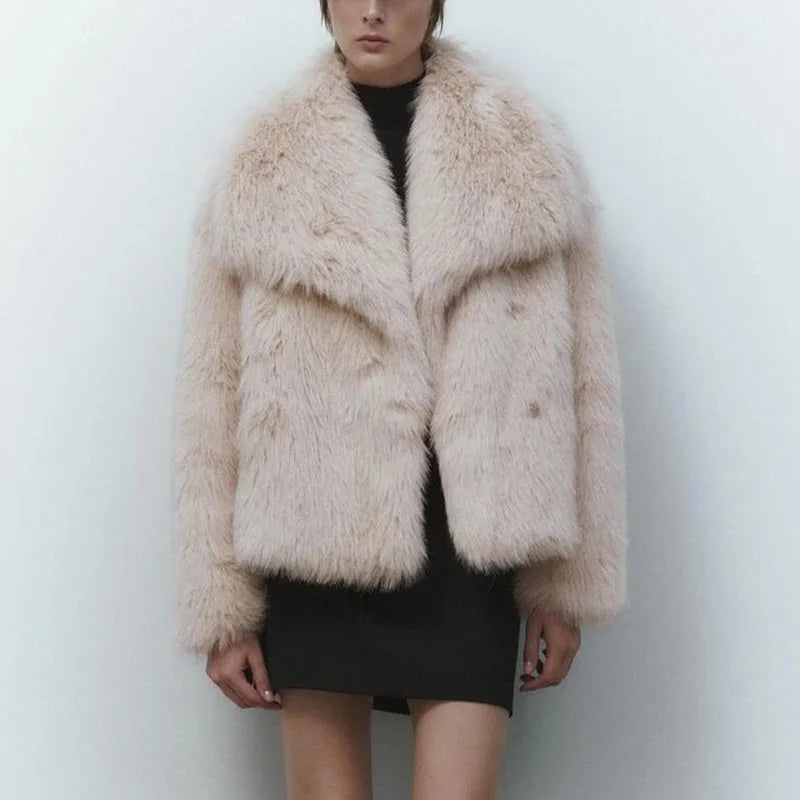 Corinne Faux Fur Coat with Oversized Shawl Collar for Women - Elena Harper