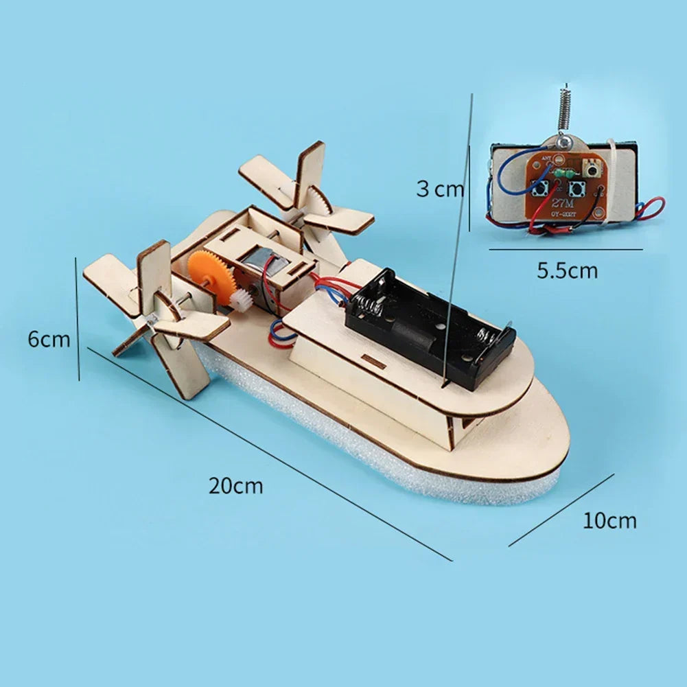 Kid's Educational Wooden Electric Toy Boat Building Kit