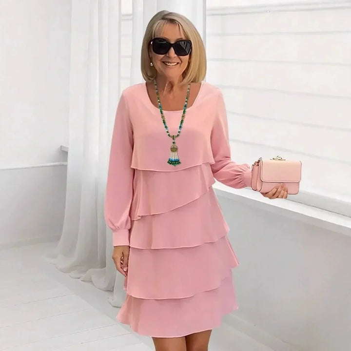 Margaret Elegant Comfort Ruffle Dress Long Sleeve - Elena Harper
