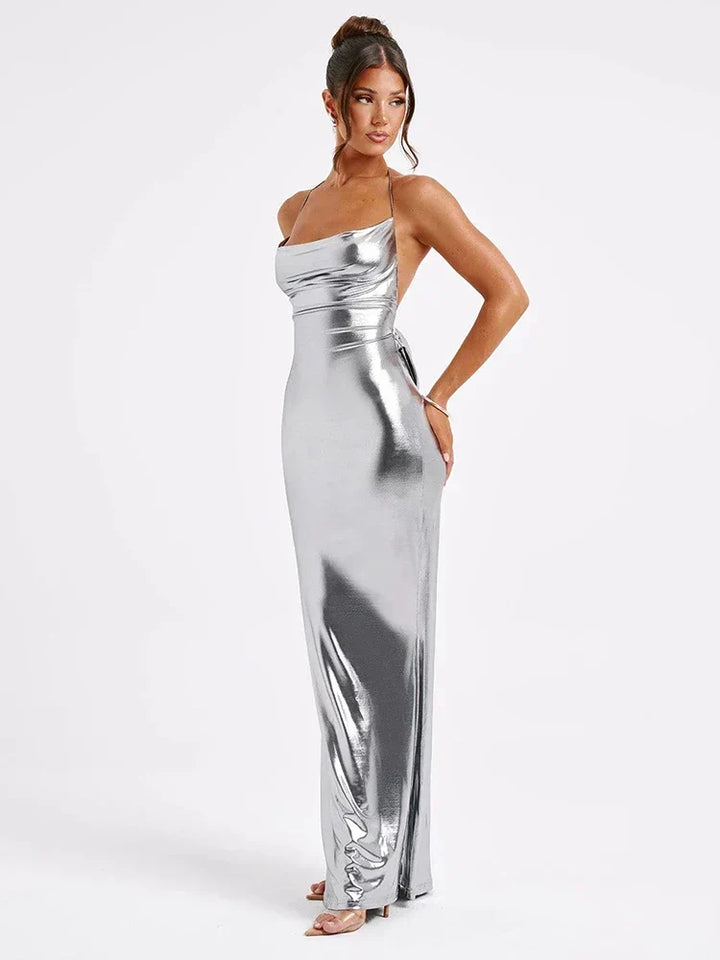 Women's Shimmering Metallic Maxi Dress