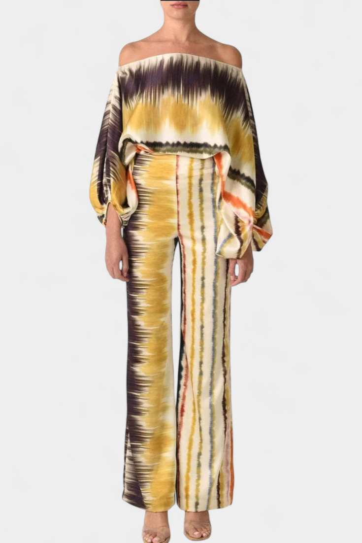 Sybella Printed Two-Piece Set with Wide-Leg Pants