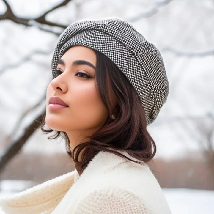 Cosetta Chic Checked Beret, view 3 - Elena Harper