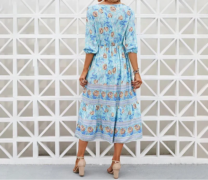 Darcie Flowing Petal Midi Dress With Elegant Tummy Coverage - Elena Harper