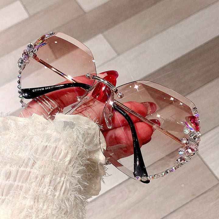 Rimless Sunglasses with Rhinestones