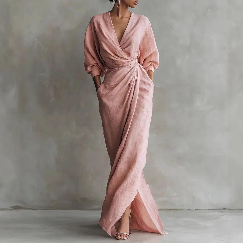 Elena Women’s V-Neck Wrap-Waist Long Dress - Elena Harper