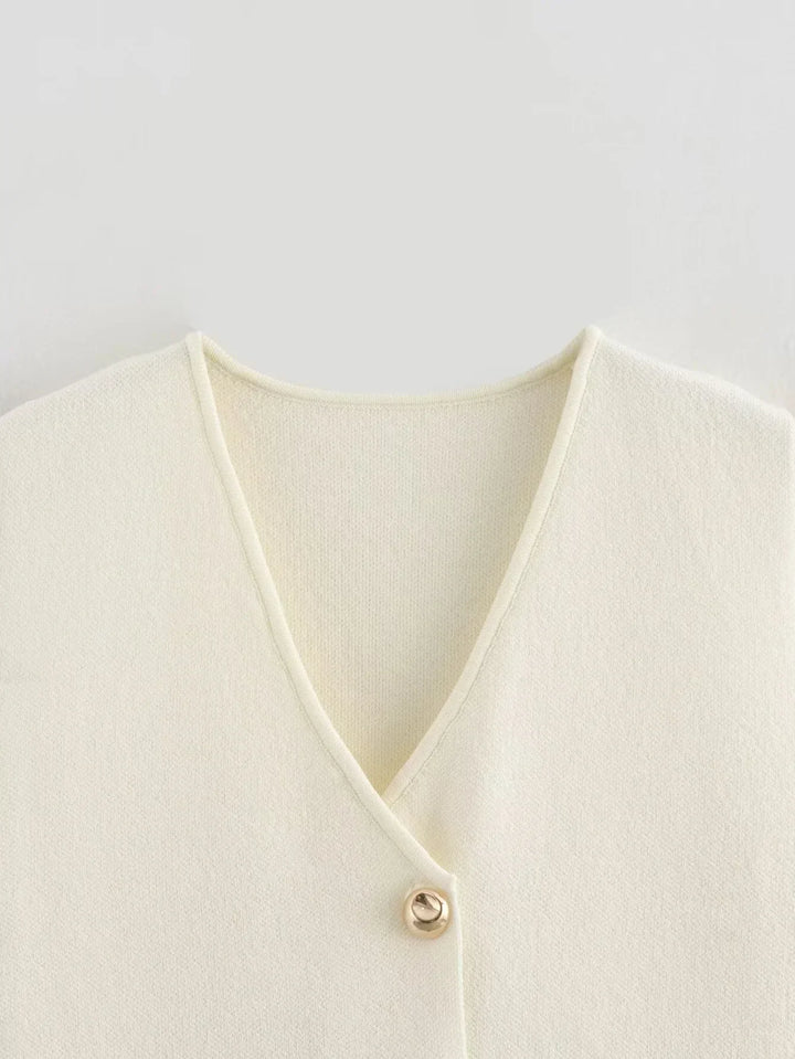 Button Front Knitted Vest Top with Sleeveless Design