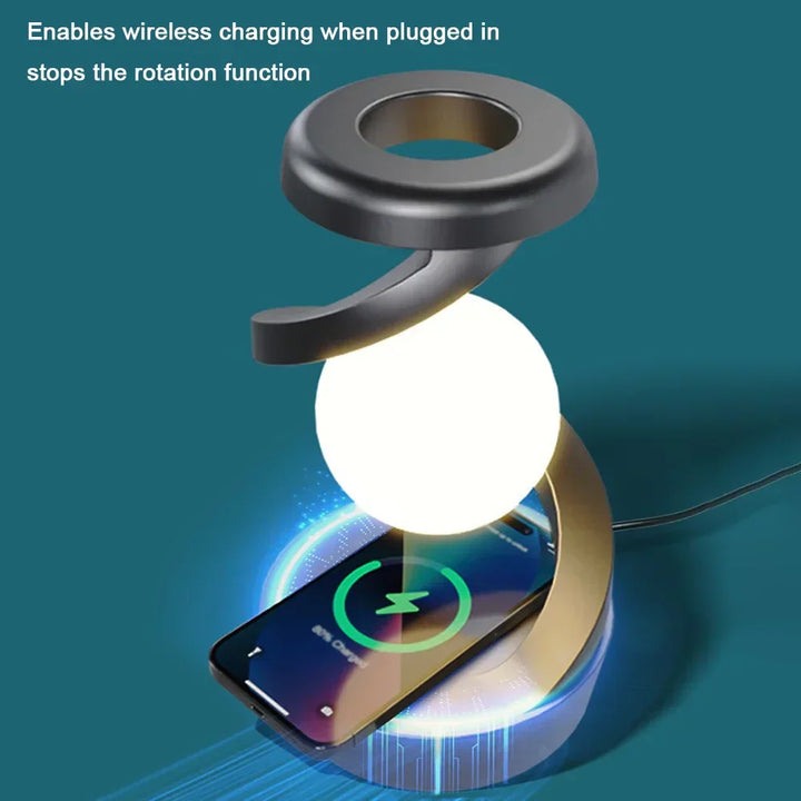 3D Floating LED Lamp with Wireless Charger – Creative Moonlight Table Lamp