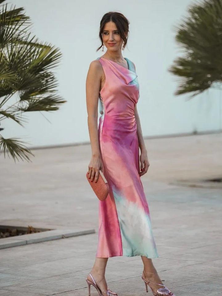 Talia - Tie-Dye Dress with Shawl Collar