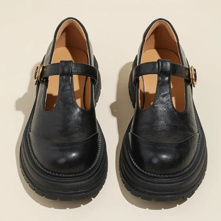 Women's T-Bar Mary Jane Shoes Round Toe Brogue Detail