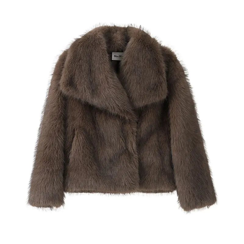 Corinne Faux Fur Coat with Oversized Shawl Collar for Women - Elena Harper