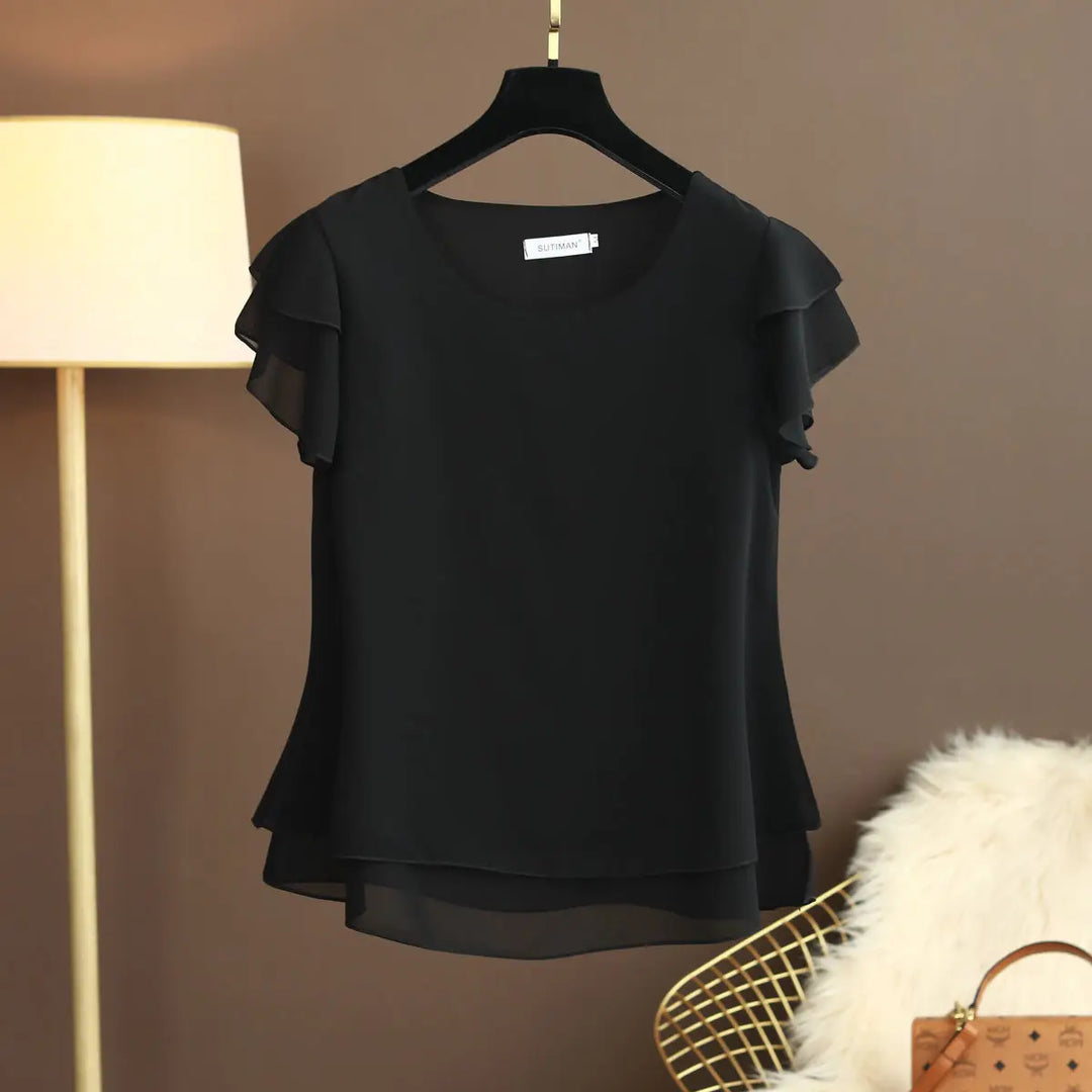Women's Elegant O-Neck Short Sleeve Blouse - Versatile & Stylish