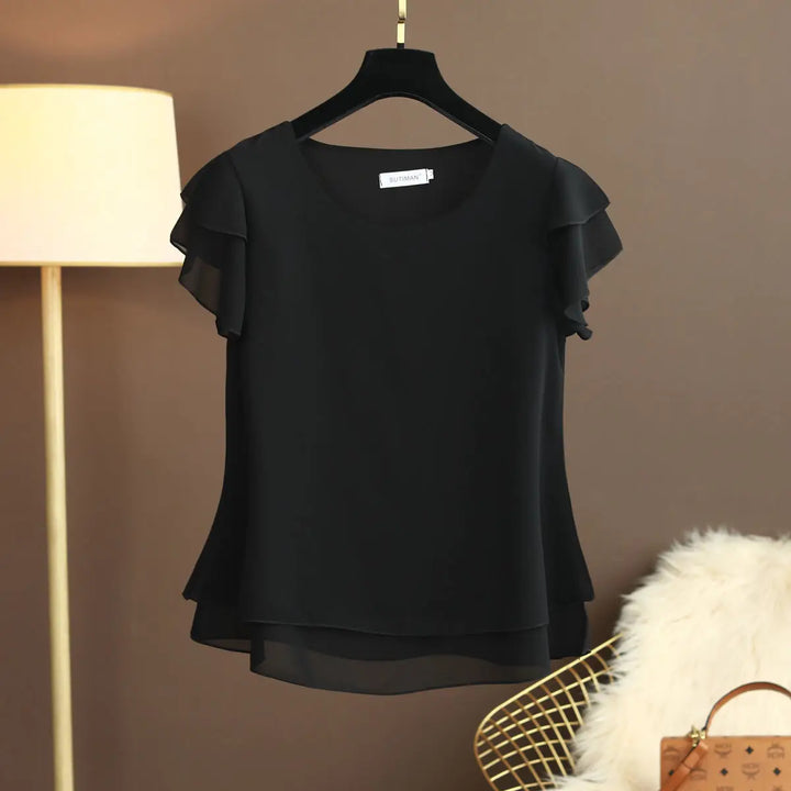 Women's Elegant O-Neck Short Sleeve Blouse - Versatile & Stylish
