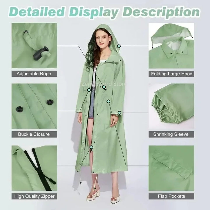 Women's Packable Lightweight Longline Raincoat Brumelle, view 3 - Elena Harper
