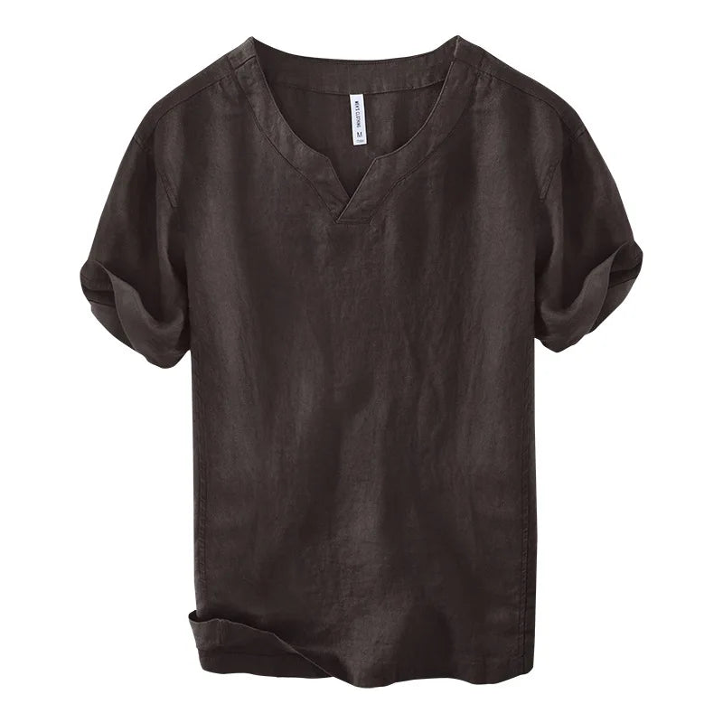 Short Sleeved Linen Shirt with Relaxed Fit for Men - Elena Harper