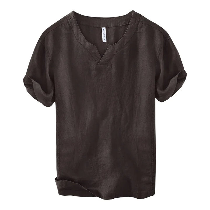 Short Sleeved Linen Shirt with Relaxed Fit for Men - Elena Harper