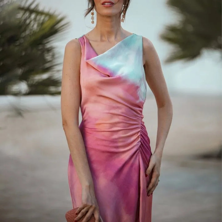 Talia - Tie-Dye Dress with Shawl Collar