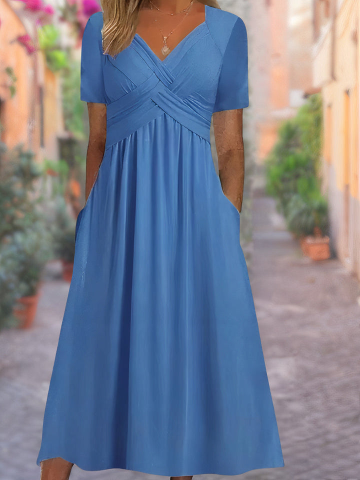 Cora Women's Comfortable V-Neck Pocket Dress - Elena Harper