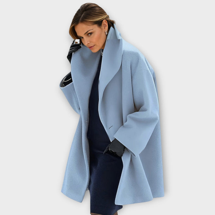 Elegant Long Women's Coat Stand-Up Collar, Black, Ideal for Autumn and Winter - Elena Harper