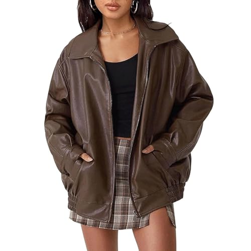 Women's Oversized Faux Leather Biker Style Jacket