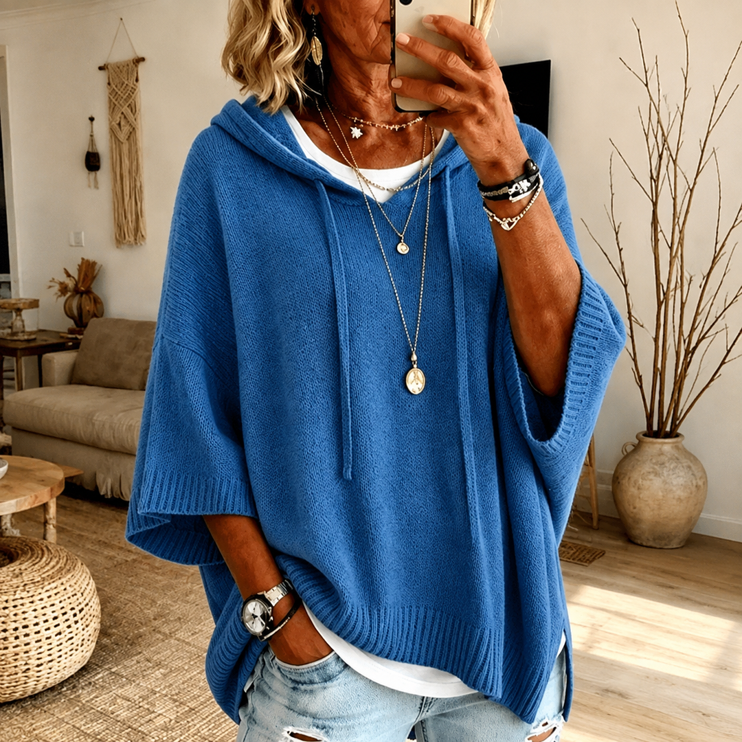 Amelie Blue Poncho Sweater - Elena Harper