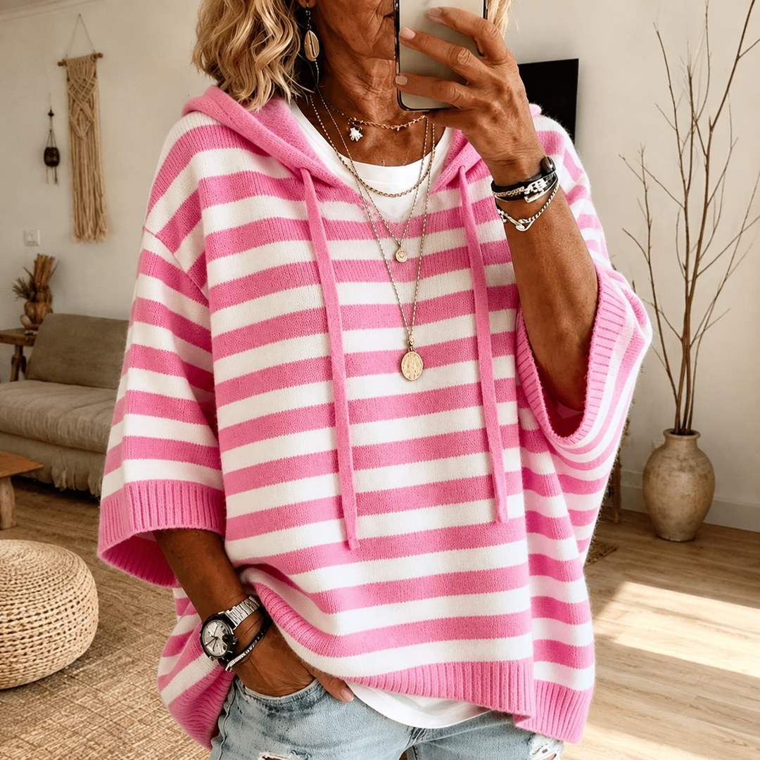 Emilie Pink Striped Poncho Sweater - Elena Harper