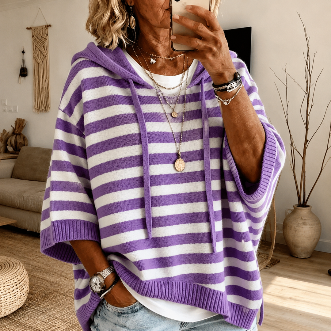 Anais Purple Striped Poncho Sweater - Elena Harper