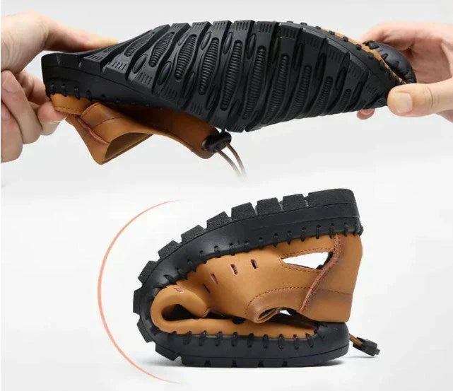 Ethan Aviator Leather Sandals with Wrap Toe, view 5 - Elena Harper