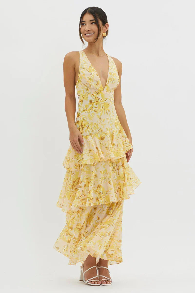 Lisa Coral Floral Midi Dress Fluid and Romantic Elegance - Elena Harper
