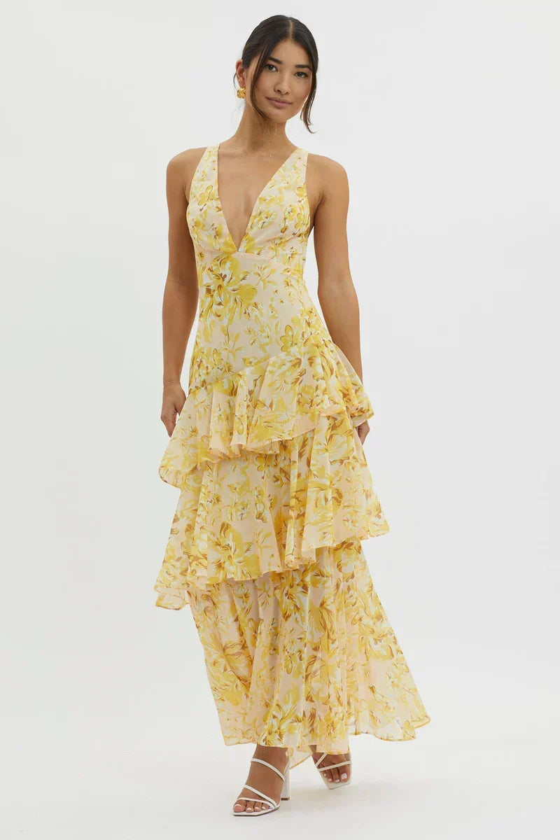 Lisa Coral Floral Midi Dress Fluid and Romantic Elegance - Elena Harper
