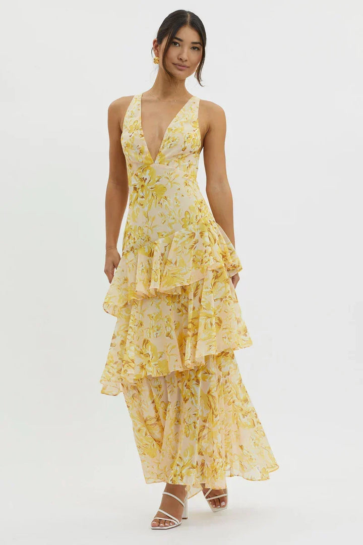 Lisa Coral Floral Midi Dress Fluid and Romantic Elegance - Elena Harper