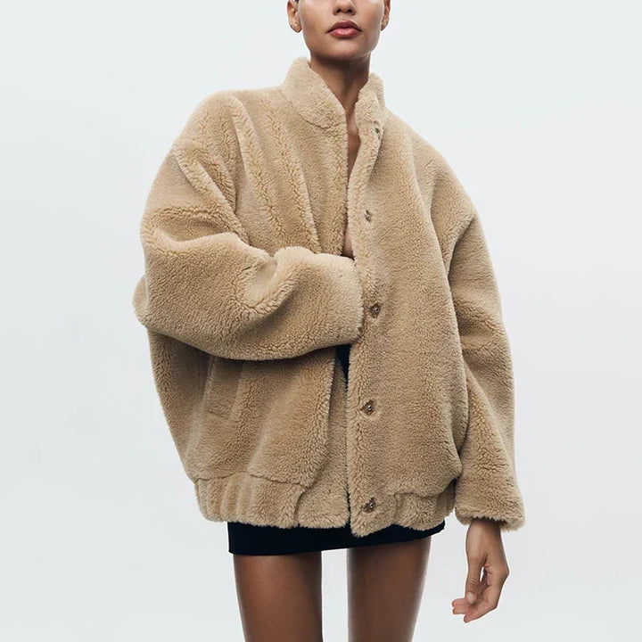 Adelaide Teddy Faux Fur Coat with Drop Shoulder Drape for Women - Elena Harper