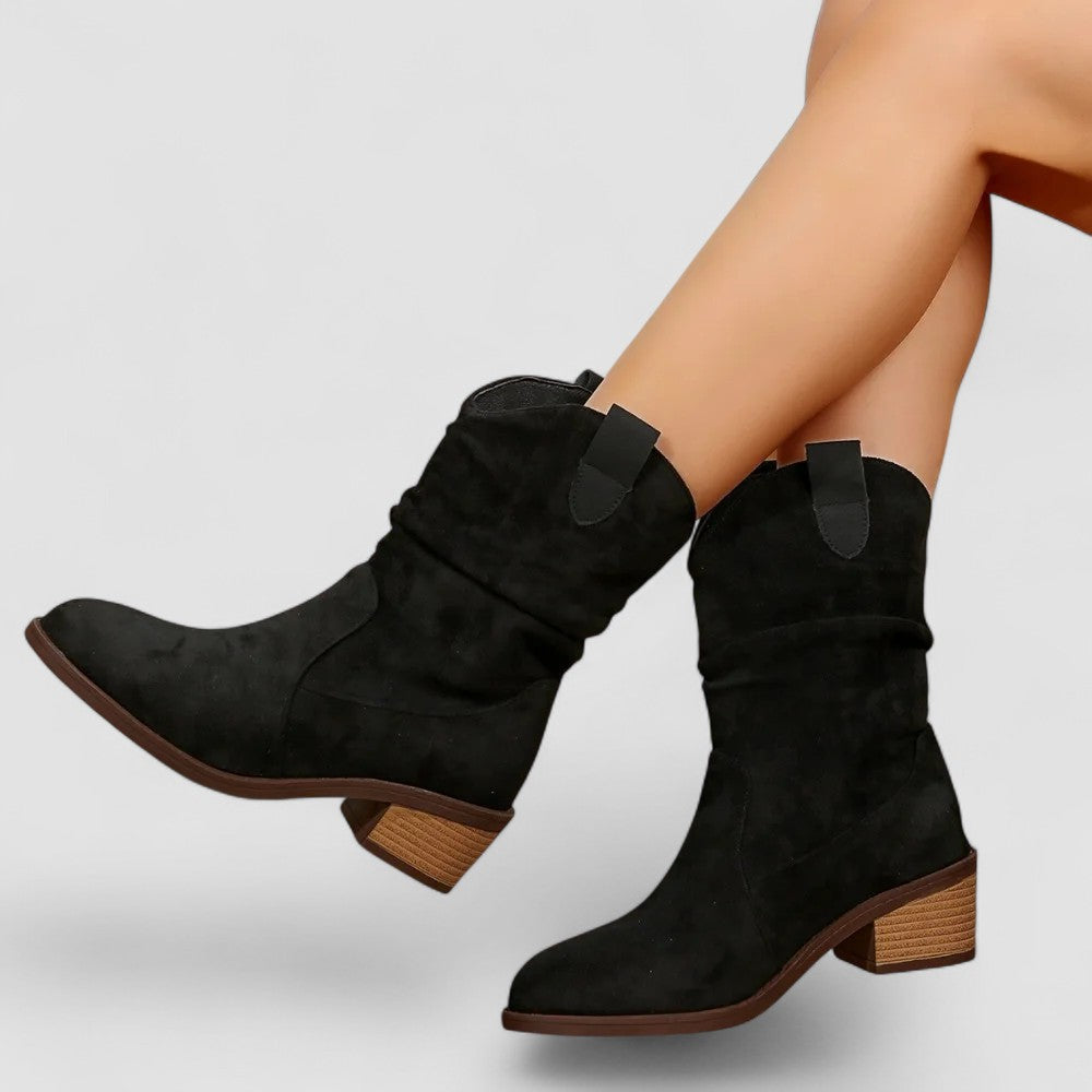 Etta | Women's Slouch Western Ankle Boots with Rounded Toe