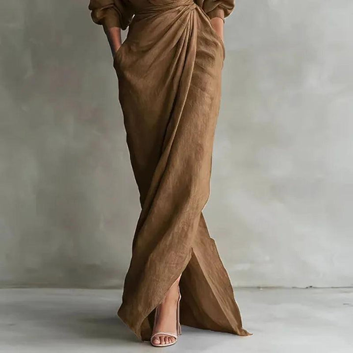 Elena Women’s V-Neck Wrap-Waist Long Dress - Elena Harper