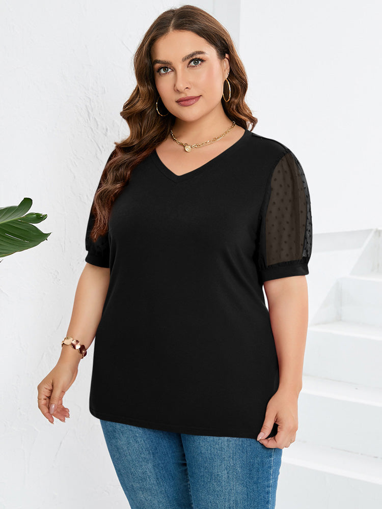 Rema Sheer Sleeve V-Neck Top - Elena Harper