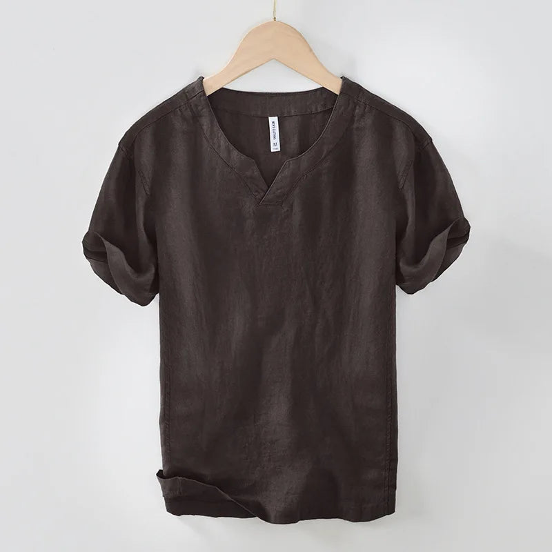 Short Sleeved Linen Shirt with Relaxed Fit for Men - Elena Harper