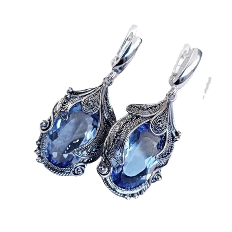 Blue Quartz Gem Earrings retro crystal Earrings - Elena Harper
