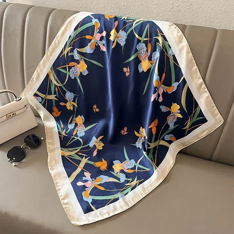 Printed Satin Square Scarf for Women - Hair and Bag Accessory