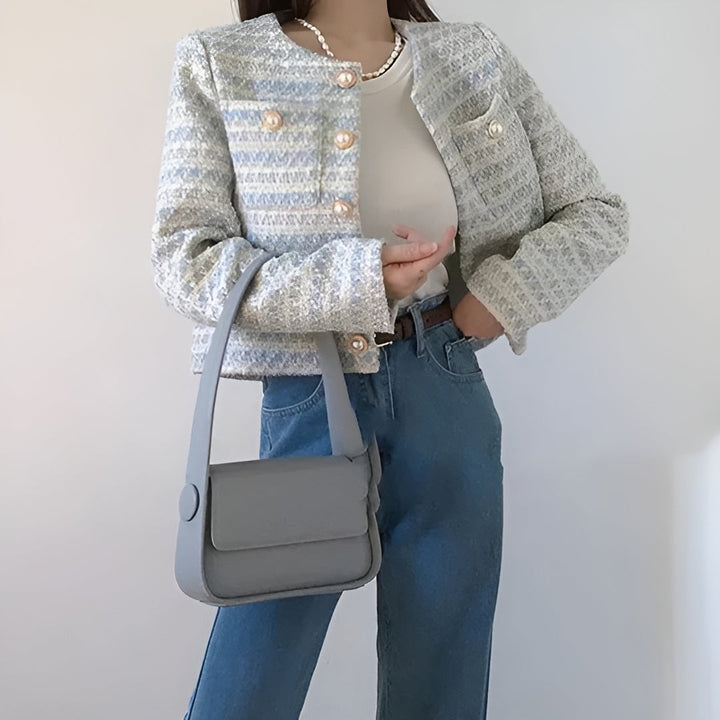 Women's Short Structured Blazer Textured Fabric Elegant Daily Style