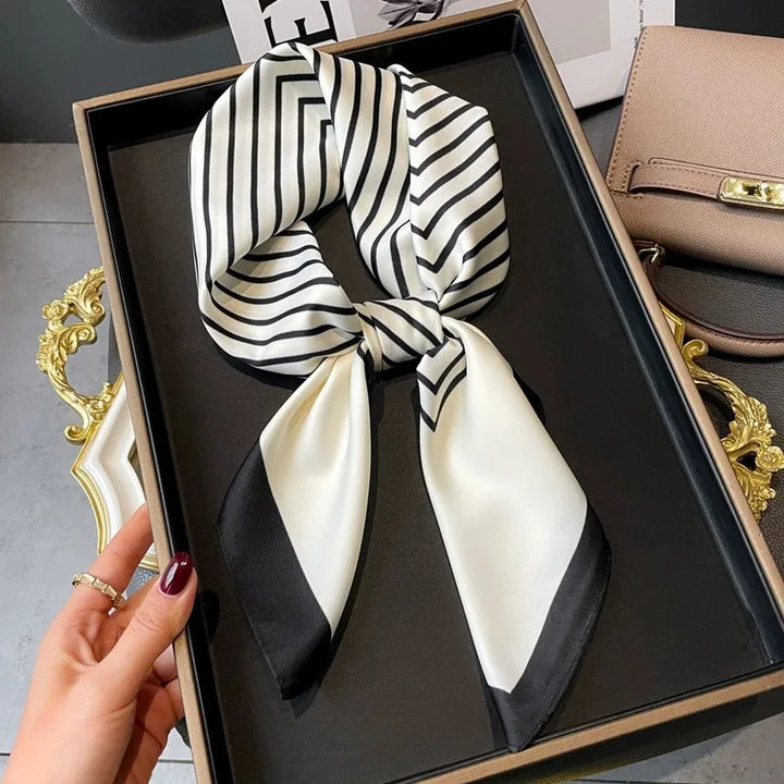 Printed Satin Square Scarf for Women - Hair and Bag Accessory