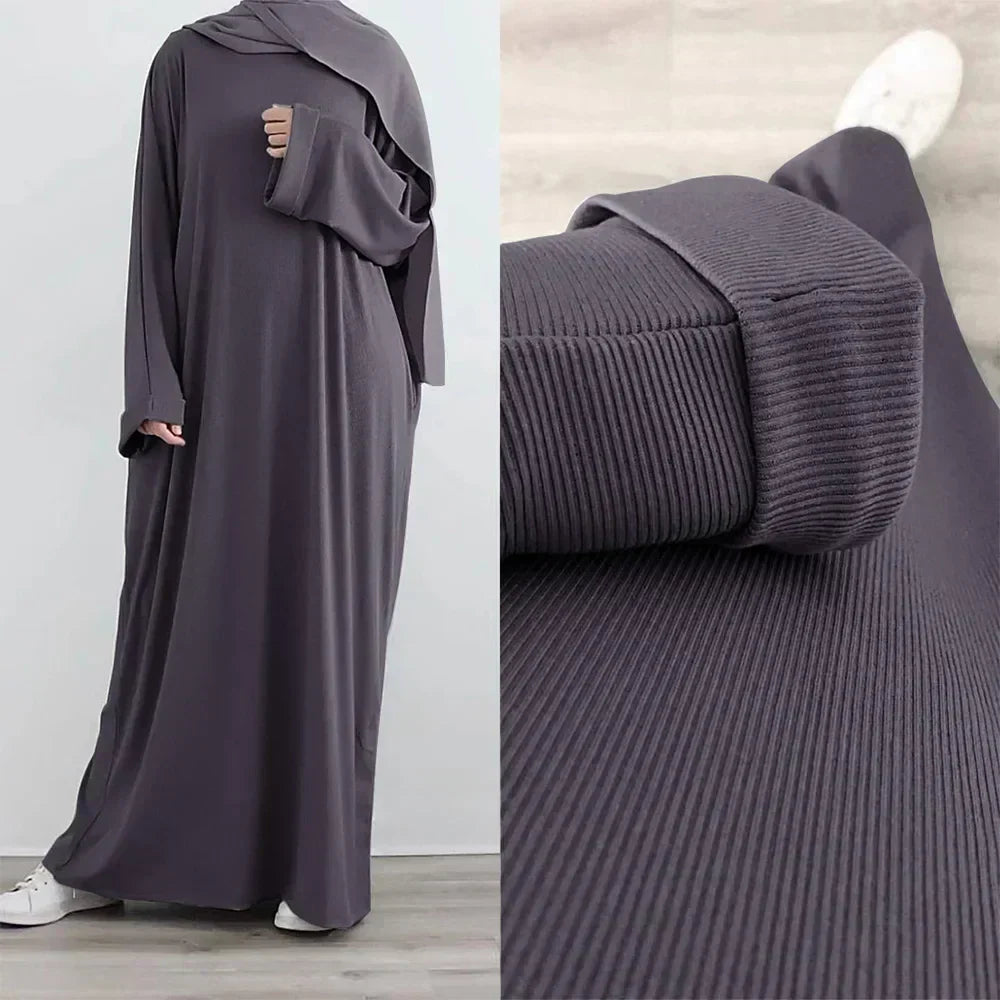 Ariane - Elegant Knitted Abaya with Belt and Side Pockets