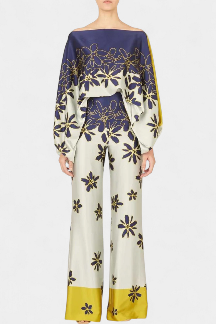 Sybella Printed Two-Piece Set with Wide-Leg Pants, view 7 - Elena Harper