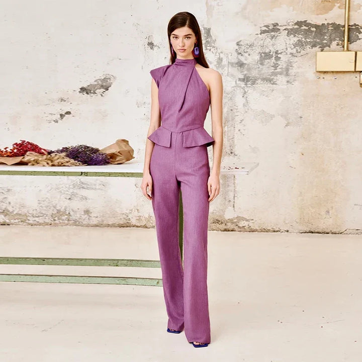 Amber Women's Jumpsuit with Solid Halter Waist - Elena Harper