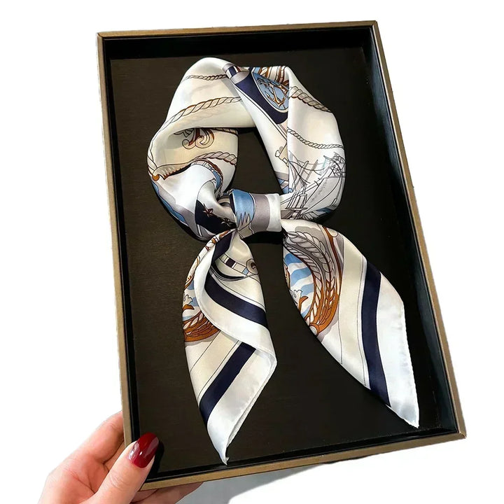 Printed Satin Square Scarf for Women - Hair and Bag Accessory
