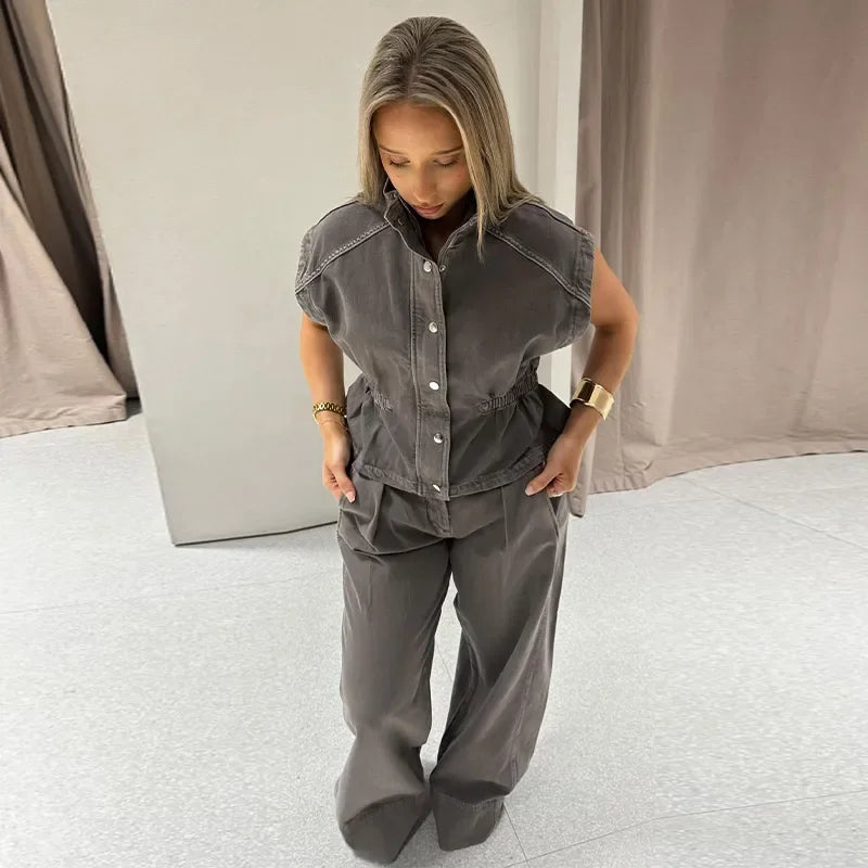Lauretta Elegant Denim Vest Set - Elena Harper