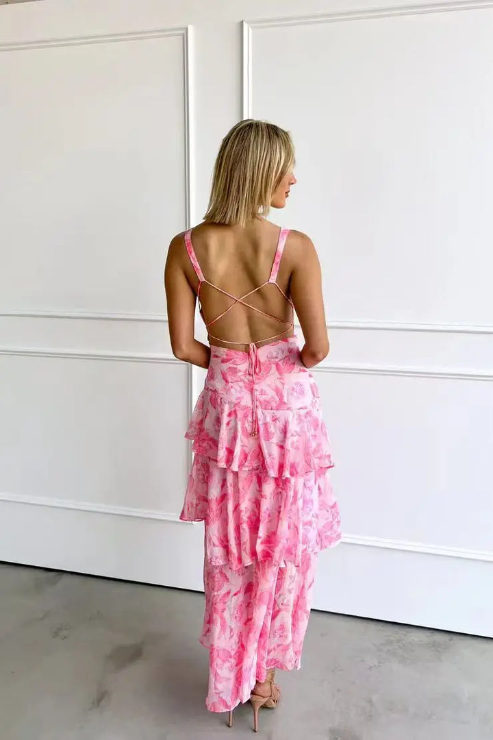 Lisa Coral Floral Midi Dress Fluid and Romantic Elegance - Elena Harper